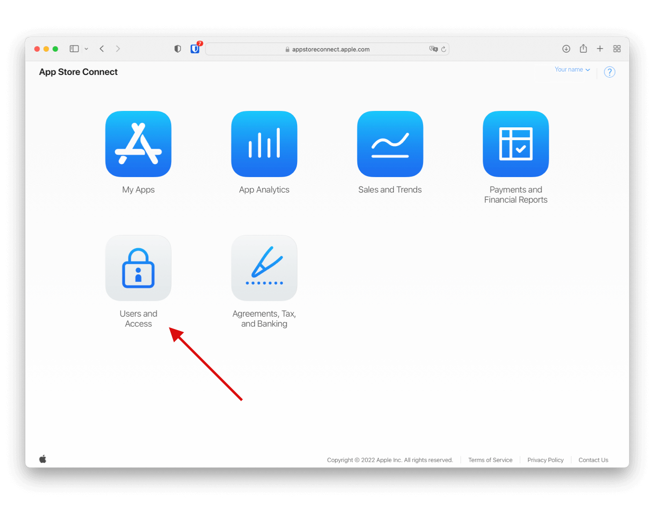 Open Users and Access in App Store Connect